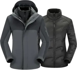 Women's 3-in-1 Waterproof Winter Jacket With Removable Inner Liner and Hooded Warm Jacket For Women