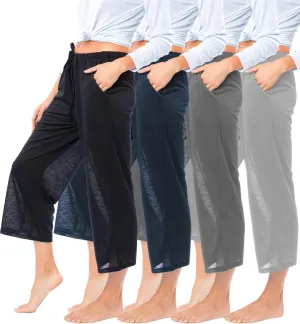 Women's 4 Pack Casual Active Relaxed Flowy Fit Capri Semi Sheer Cropped Bermuda Short Lounge Pants