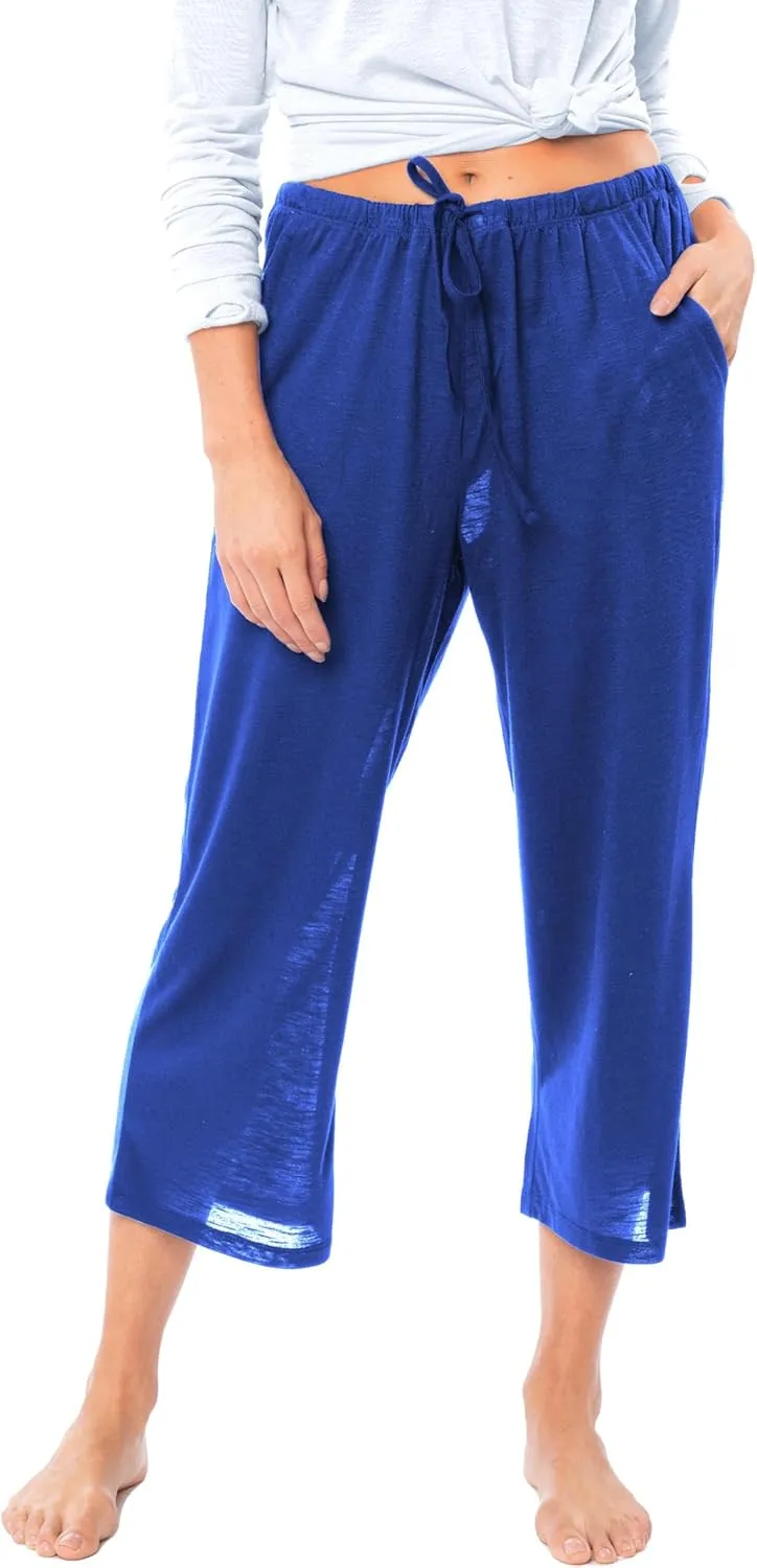 Women's 4 Pack Casual Active Relaxed Flowy Fit Capri Semi Sheer Cropped Bermuda Short Lounge Pants
