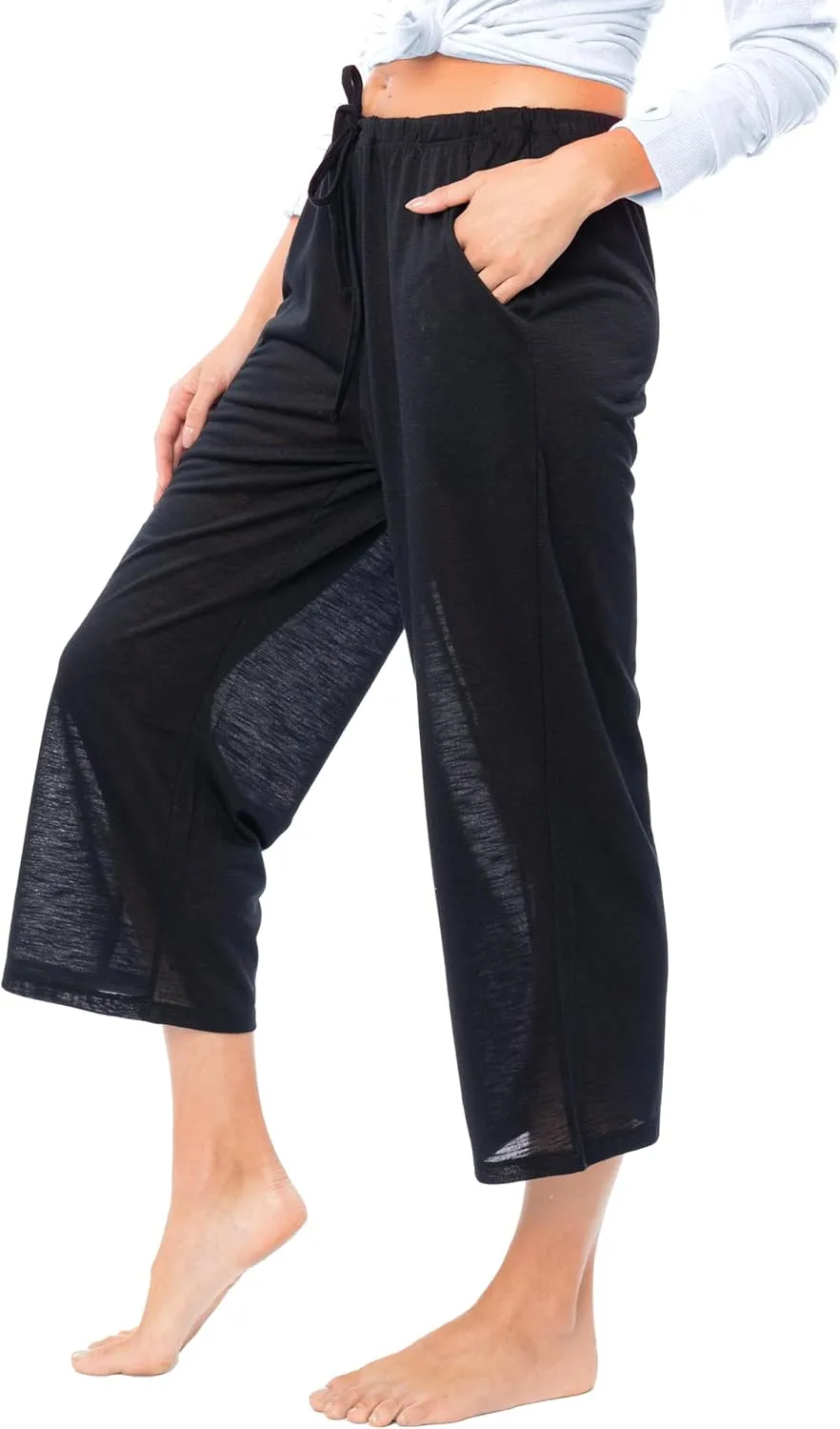 Women's 4 Pack Casual Active Relaxed Flowy Fit Capri Semi Sheer Cropped Bermuda Short Lounge Pants