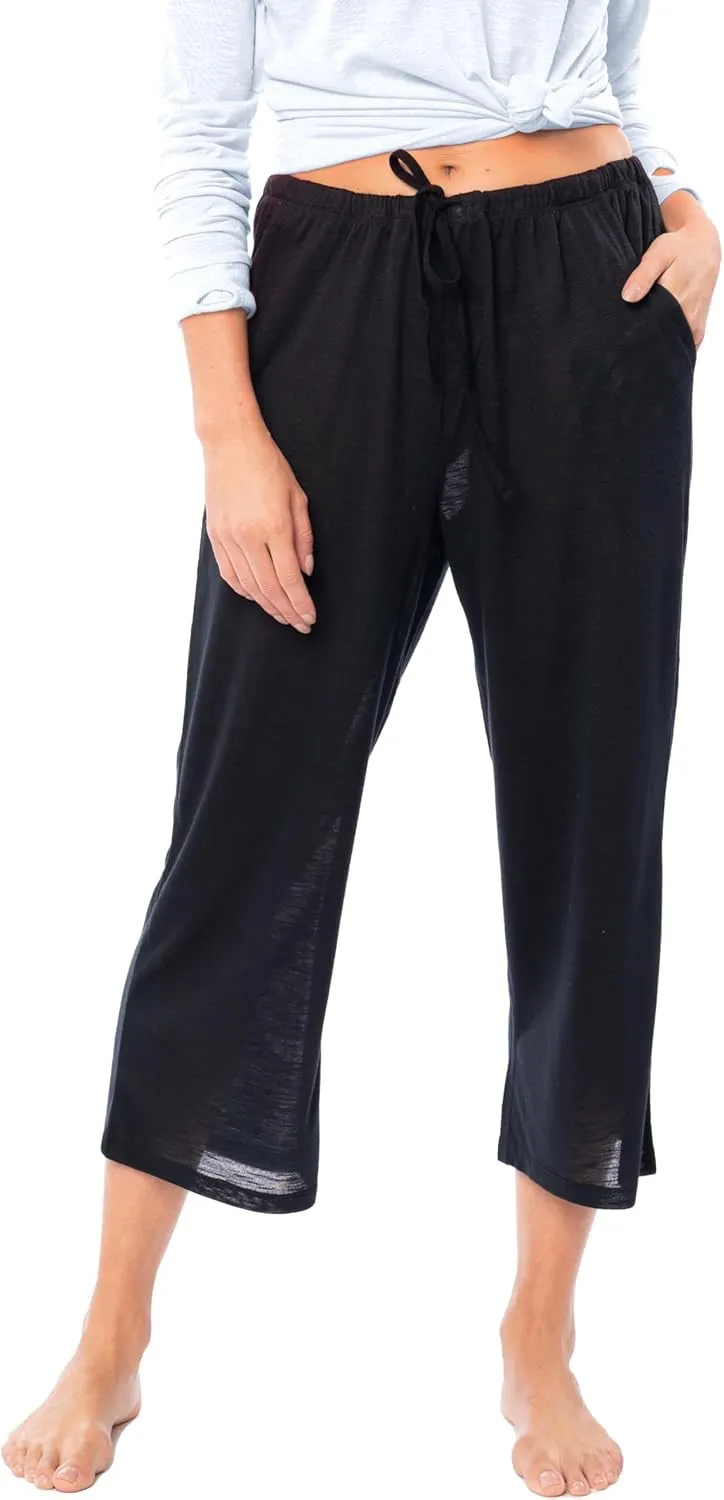 Women's 4 Pack Casual Active Relaxed Flowy Fit Capri Semi Sheer Cropped Bermuda Short Lounge Pants