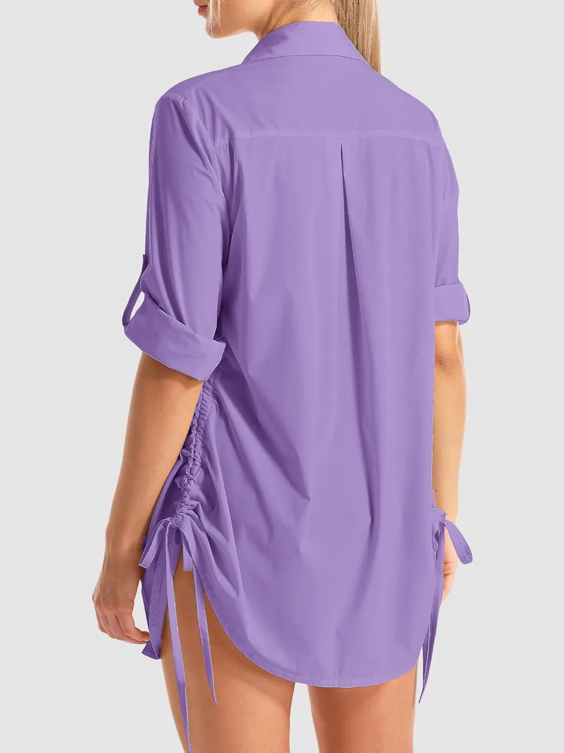 Womens Bathing Suit Cover Up Swimsuit Cover Up for Women Drawstring Button Down UV Sun Protection Beach Dress Shirt