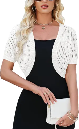 Womens Bolero Lightweight Short Sleeve Shrug Cardigan Open Front Knit Sweater Cardigans Shrug for Dress S-XXL