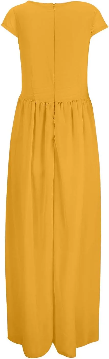 Women's Bridesmaid Dresses Short Sleeve Long Summer Chiffon Formal Evening Gown Wedding Guest Dresses
