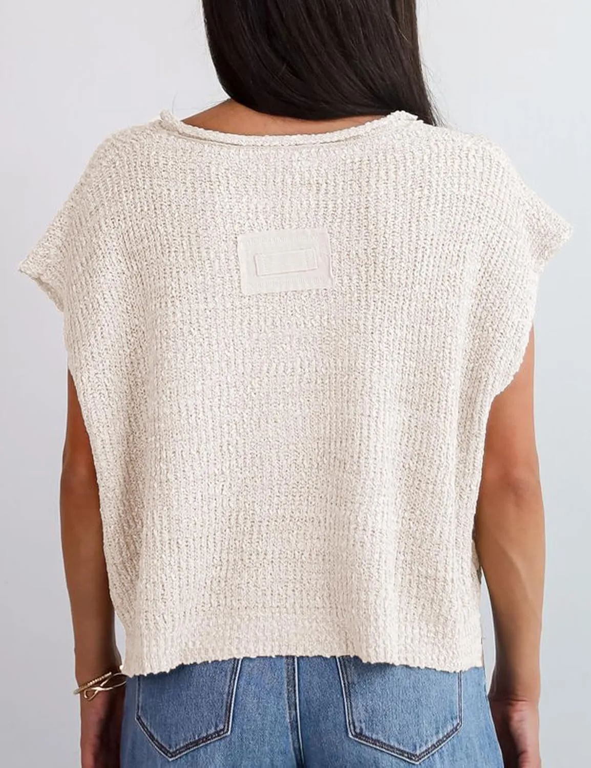 Womens Cap Sleeve Tops Spring Fall Casual V Neck Loose Fit Knit Lightweight Sweater Pullover Top