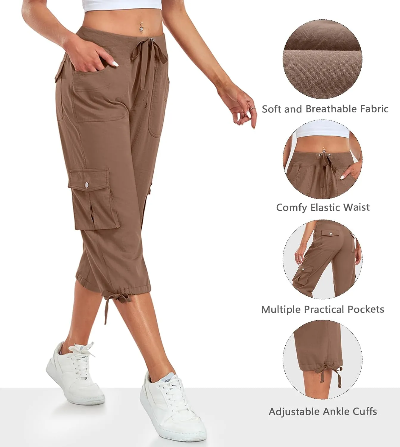 Women's Cargo Capris Pants Lightweight Quick Dry Hiking Pants Baggy Casual Outdoor Travel Cute Pants with 6 Pockets