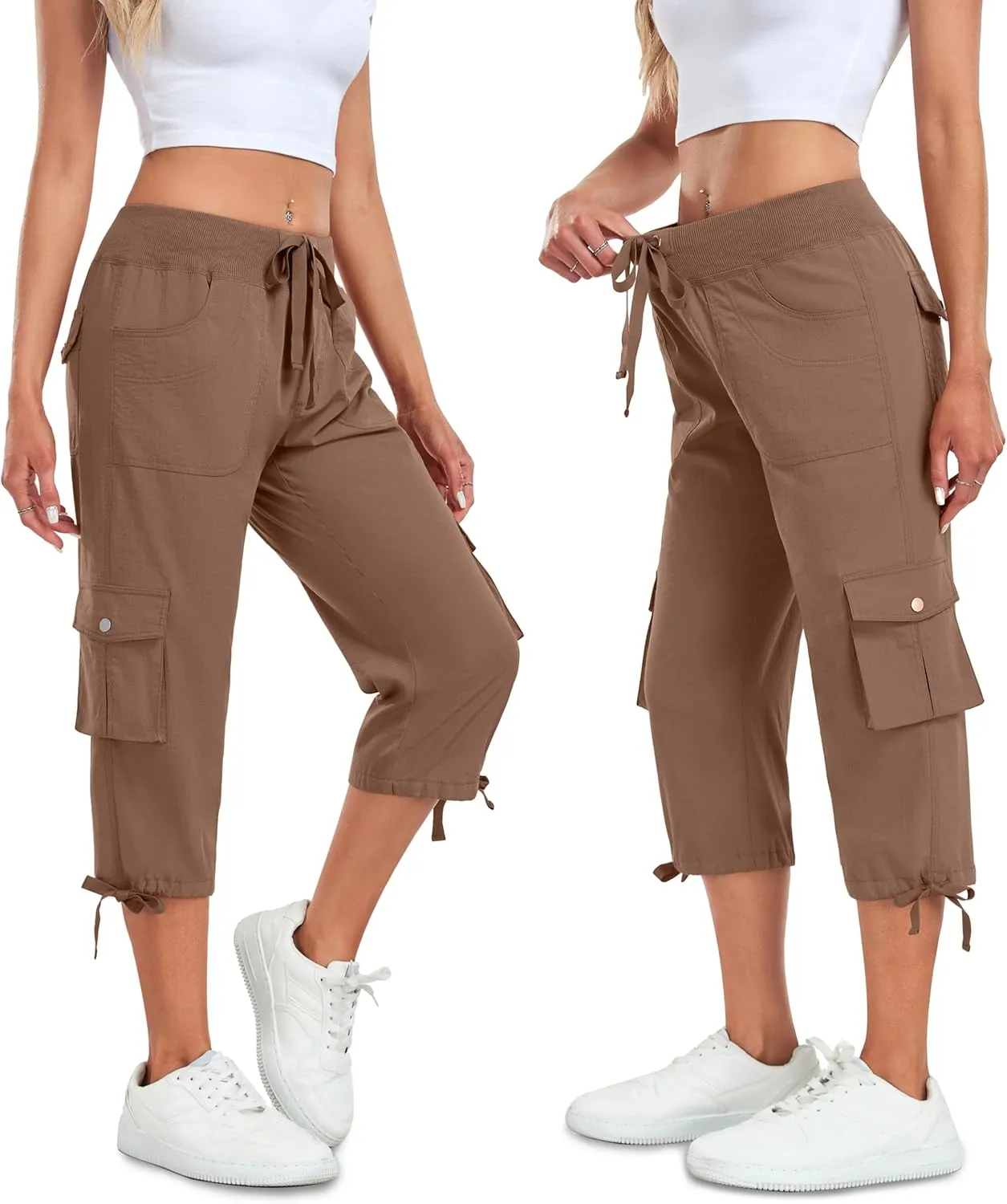 Women's Cargo Capris Pants Lightweight Quick Dry Hiking Pants Baggy Casual Outdoor Travel Cute Pants with 6 Pockets