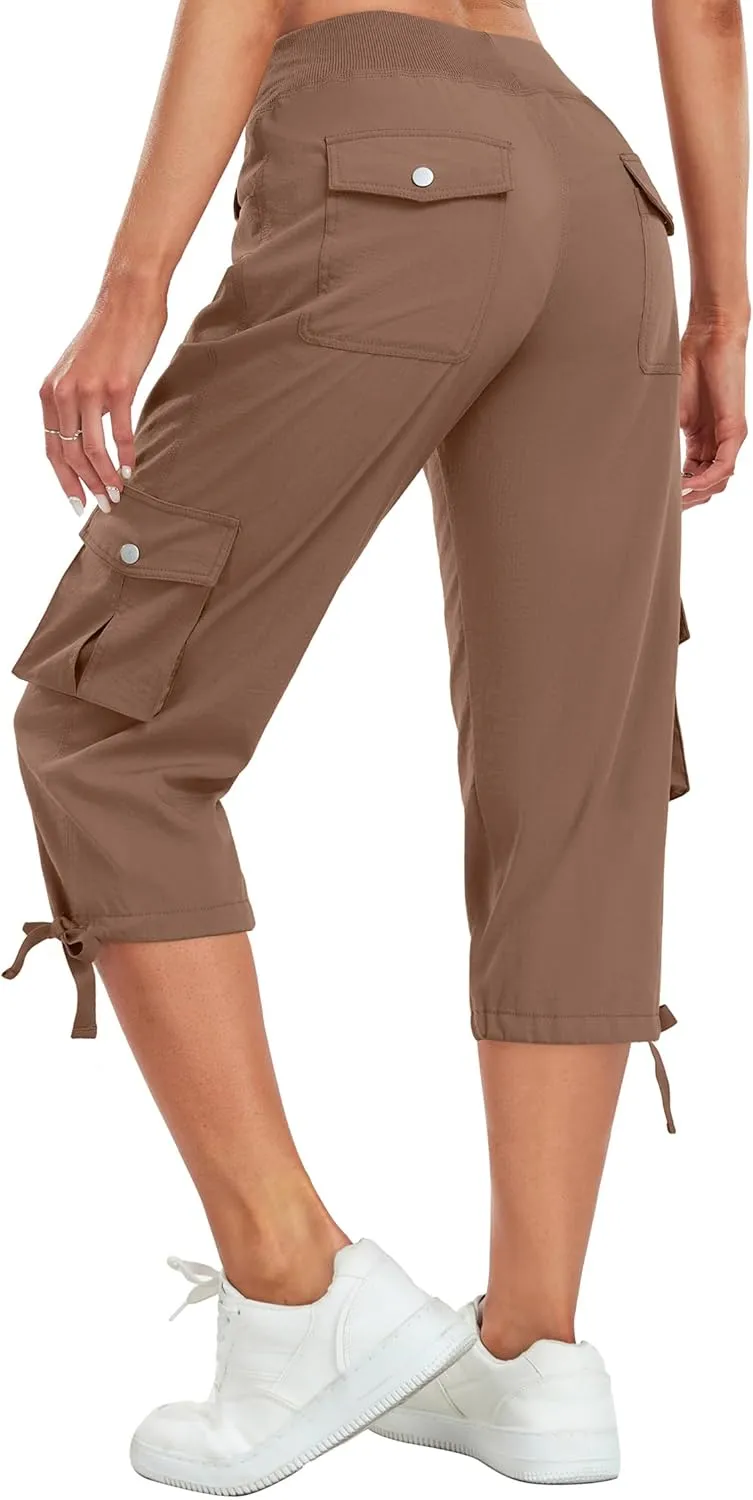 Women's Cargo Capris Pants Lightweight Quick Dry Hiking Pants Baggy Casual Outdoor Travel Cute Pants with 6 Pockets