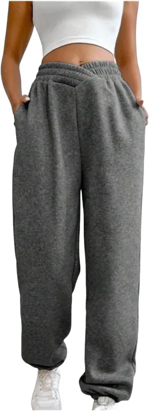 Womens Casual Pants V Crossover Waist Sweatpants Cinch Bottom Workout Trousers Baggy Y2K Jogger