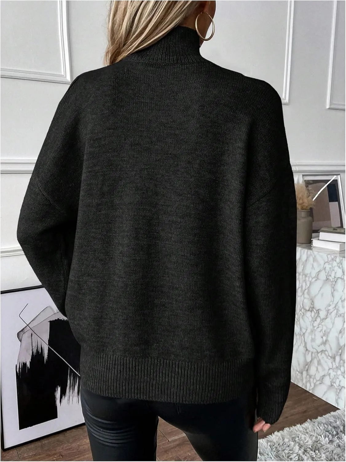 Women's Cold Shoulder Sweater Sexy Turtlneck Cut Out Pullover Sweater Casual Long Sleeve High Neck 2 in 1 Tops