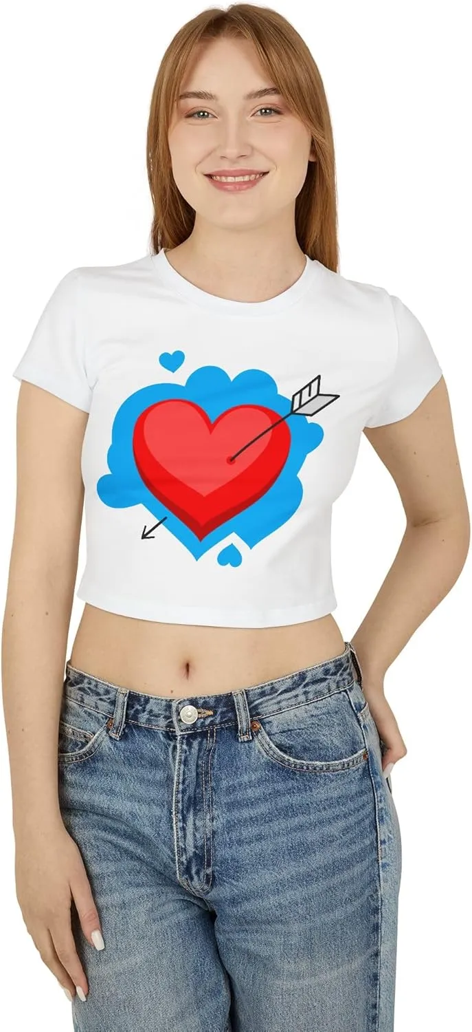 Women's Crop Top Tee, Summer Short Sleeve T Shirt, Slim Fit Graphic Letter Print, Sustainable Organic Cotton