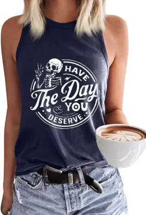 Womens Funny Skull Graphic Tank Tops Skeleton Funny Gothic Graphic Casual Sleeveless Shirts Novelty Horror Tee Tops