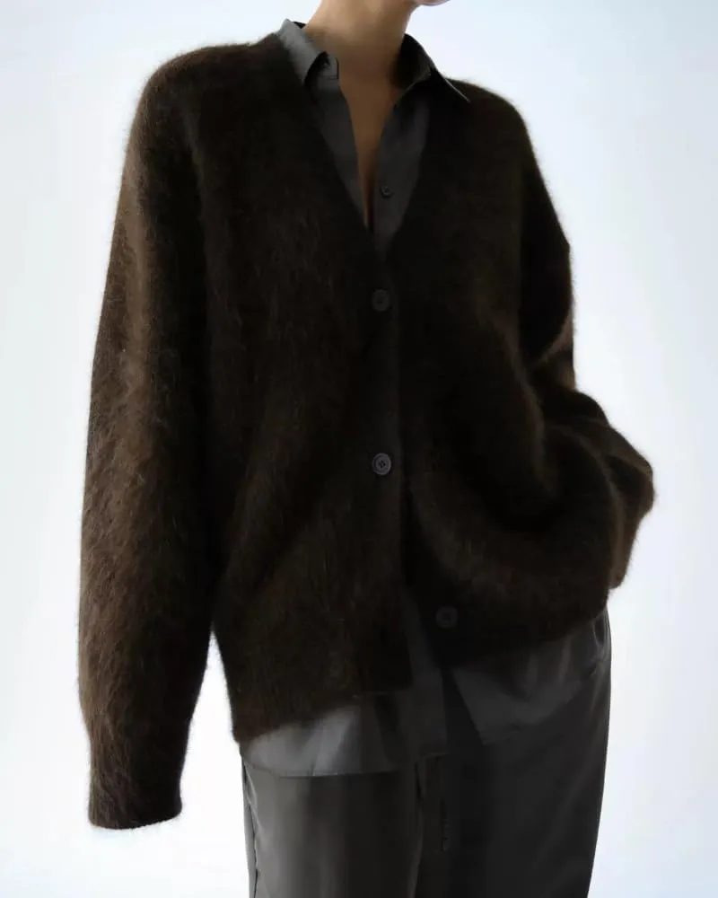 Womens Fuzzy Sweaters Cardigan V-Neck Button Down Oversized Mohair Sweater Casual Y2k 2025 Fall Winter