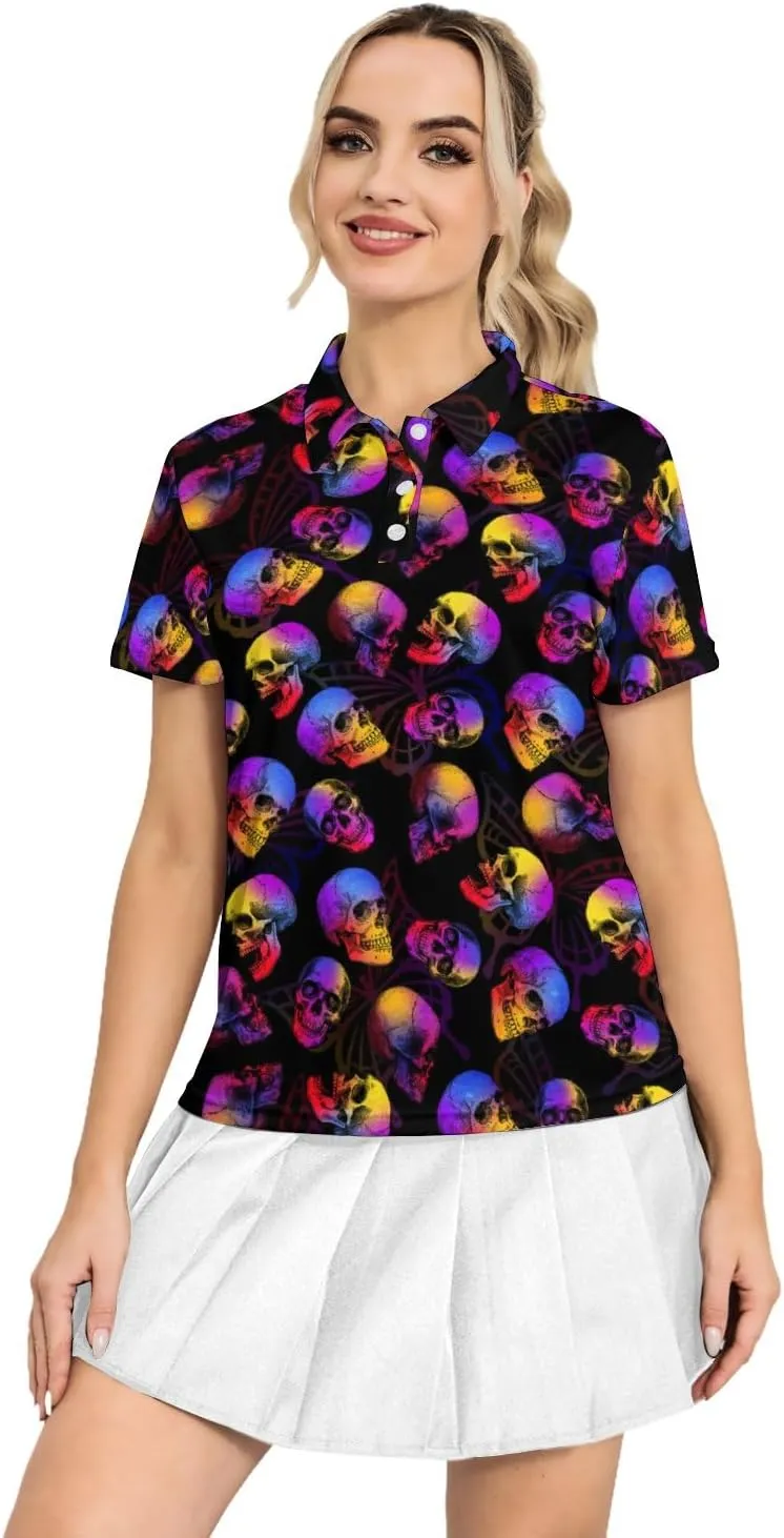 Women's Golf Polo Shirts Funny Short Sleeve Polo Shirts Quick Dry Tennis Tops Collared Golf Outfits Lightweight Workout Tops