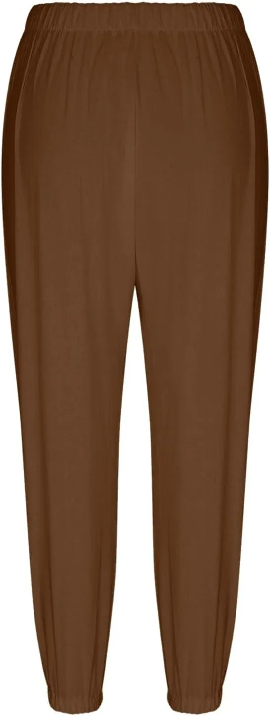 Women's High Waist Capri Baggy Drawstring Pants Cinch Bottom with Button Cotton Linen Loose Casual Trouser Pockets