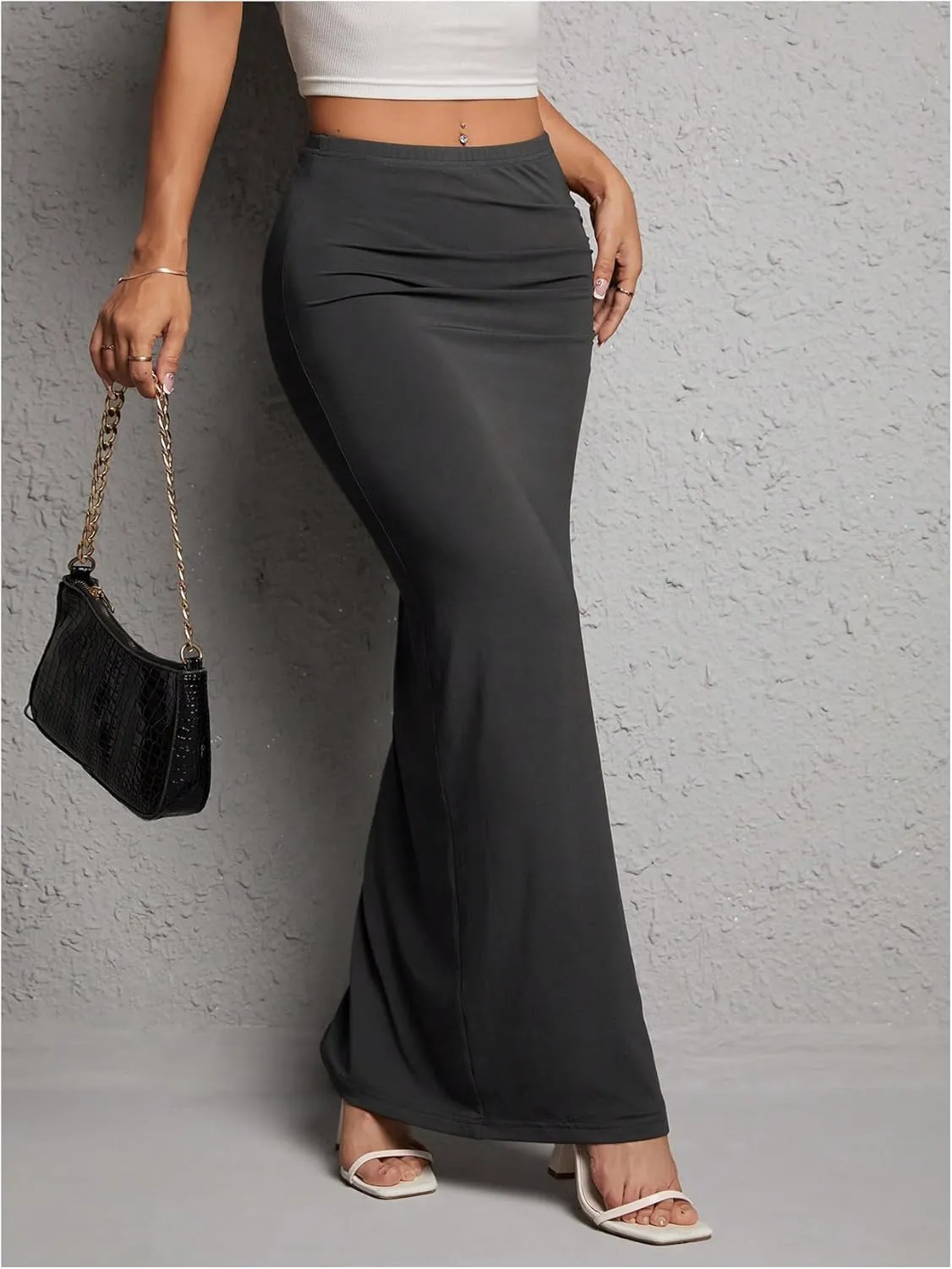 Women's High Waist Maxi Skirt Ruched Side Split Thigh Elegant Bodycon Long Skirts