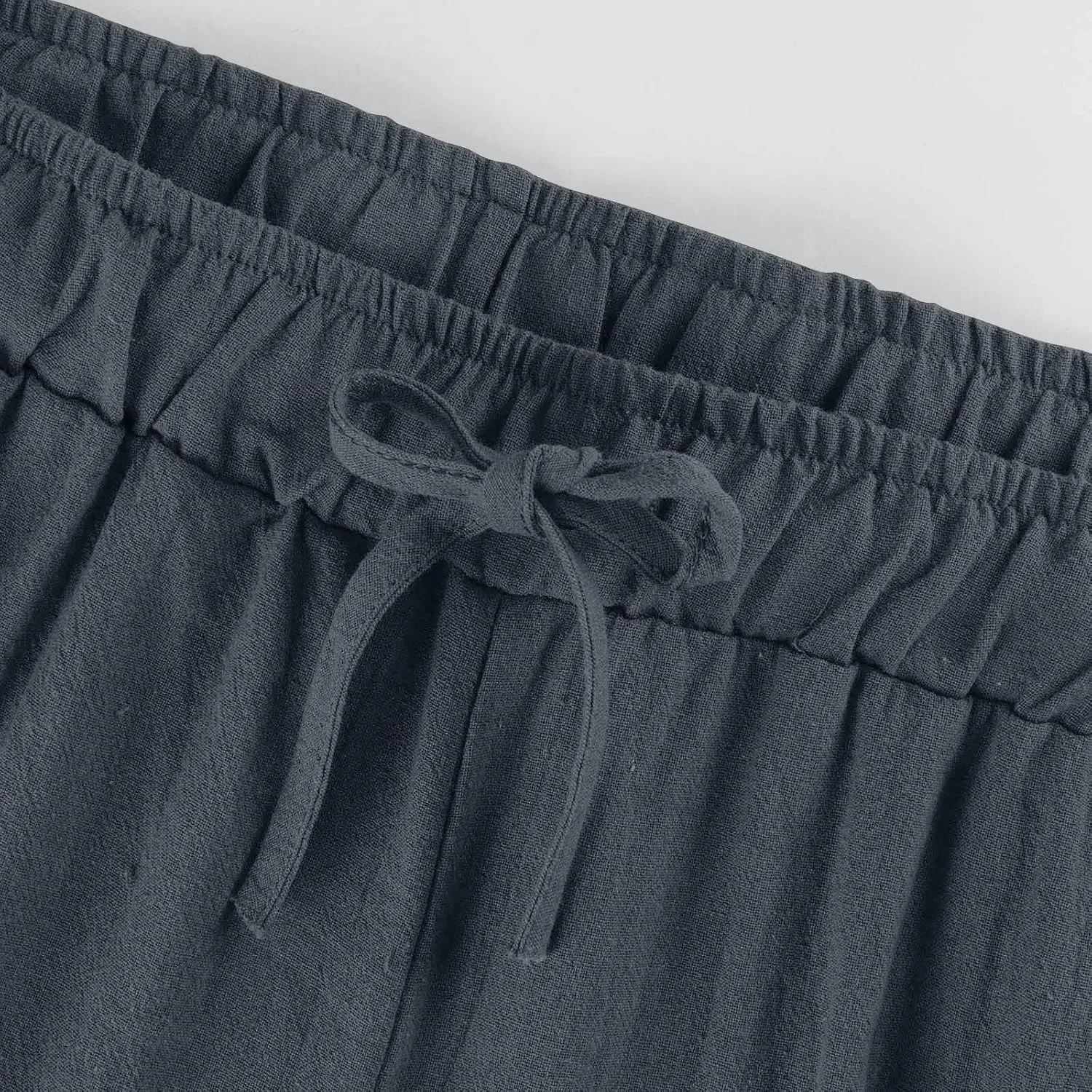 Womens Linen Pants Casual Lightweight Drawstring Elastic Waist Pants Summer Loose Straight Leg Trousers
