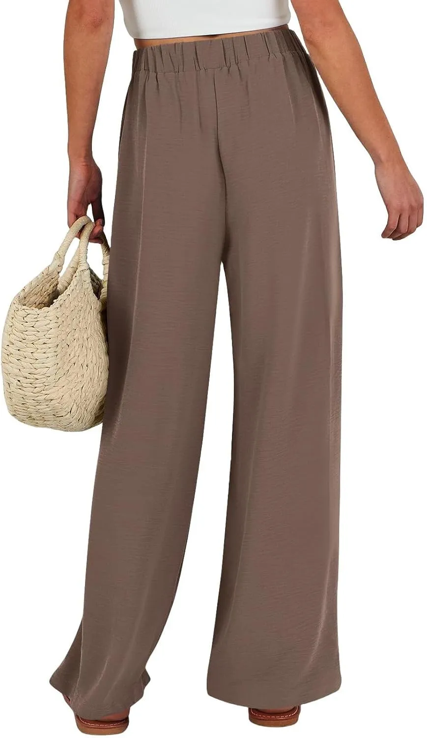 Womens Linen Pants Summer Wide-Leg High Waisted Drawstring Flowy Trousers with Pocket 2025 Casual Trendy Pants