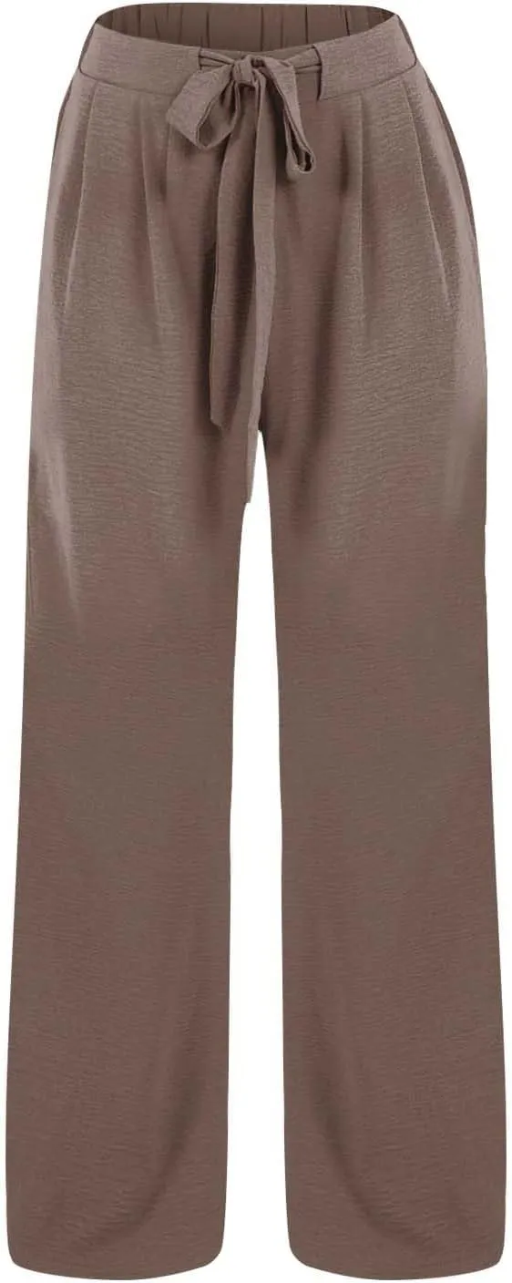 Womens Linen Pants Summer Wide-Leg High Waisted Drawstring Flowy Trousers with Pocket 2025 Casual Trendy Pants