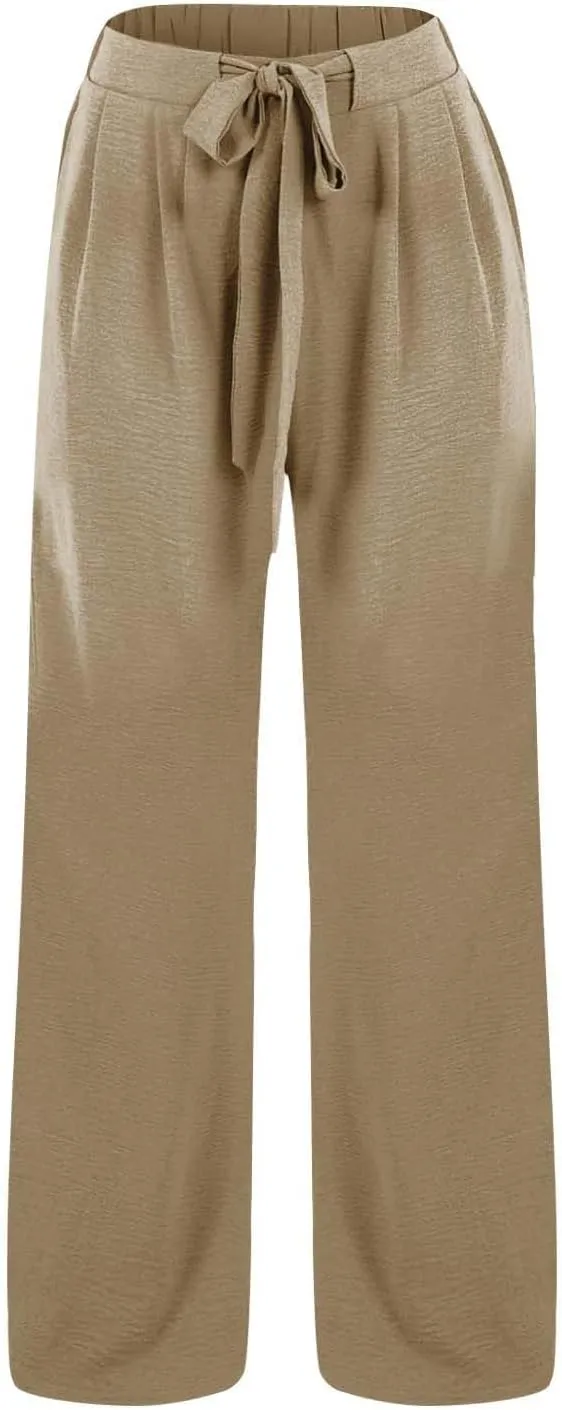 Womens Linen Pants Summer Wide-Leg High Waisted Drawstring Flowy Trousers with Pocket 2025 Casual Trendy Pants