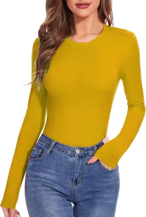 Womens Long Sleeve Crewneck Slim fit T Shirts Sexy Cute Dressy Casual Fall Basic Tops Tee Tshirt Blouse