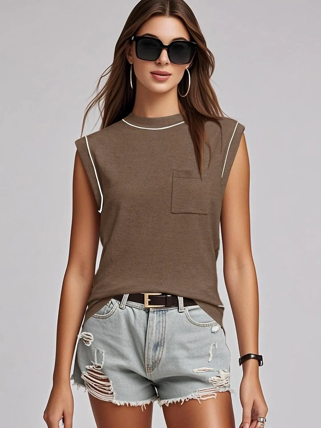 Women's Mock Neck Sleeveless Sweater Vest Casual Cap Sleeve Knit Pullover Tank Tops 2025 Summer Outfits