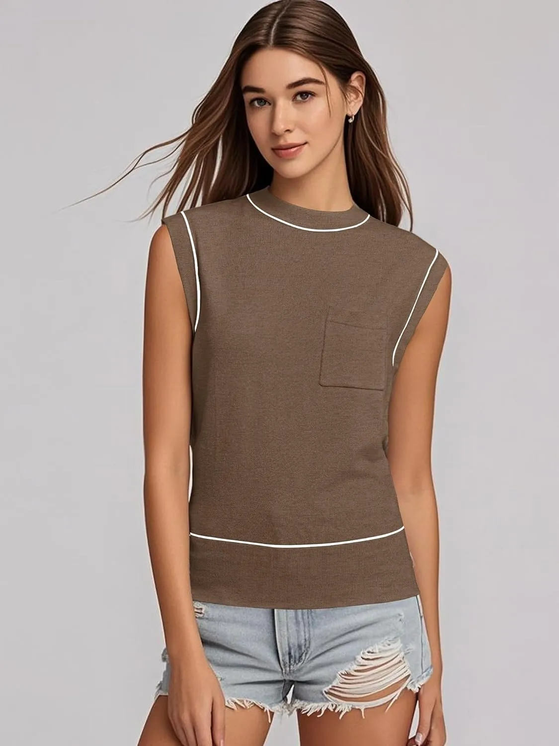 Women's Mock Neck Sleeveless Sweater Vest Casual Cap Sleeve Knit Pullover Tank Tops 2025 Summer Outfits