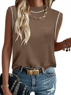Women's Mock Neck Sleeveless Sweater Vest Casual Cap Sleeve Knit Pullover Tank Tops 2025 Summer Outfits