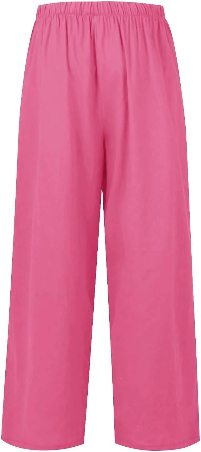 Women's Pants, Pants High Waisted Wide Leg Cotton Linen Straight Lightweight Sweatpants
