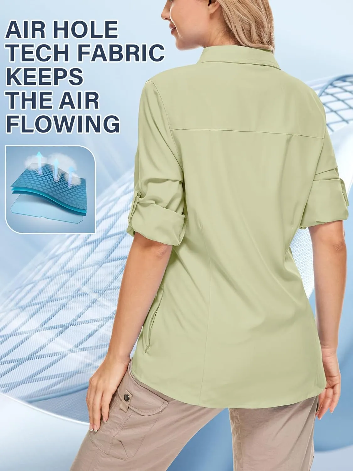 Women's Safari Clothes Long Sleeve UPF50 Sun Protection Quick Dry Shirts Hiking Camping Fishing Trave Teen Girl