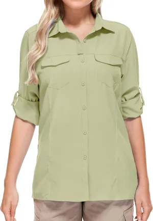 Women's Safari Clothes Long Sleeve UPF50 Sun Protection Quick Dry Shirts Hiking Camping Fishing Trave Teen Girl