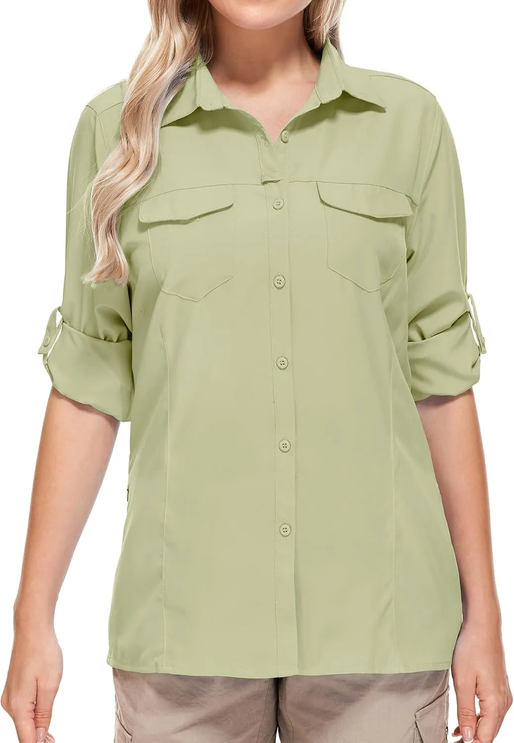 Women's Safari Clothes Long Sleeve UPF50 Sun Protection Quick Dry Shirts Hiking Camping Fishing Trave Teen Girl