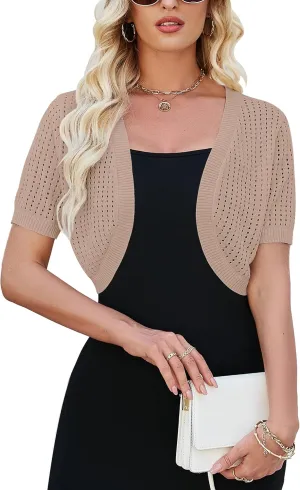 Womens Short Sleeve Shrug Cardigan Bolero Lightweight Open Front Knit Sweater Cardigans Shrug for Dress S-XXL