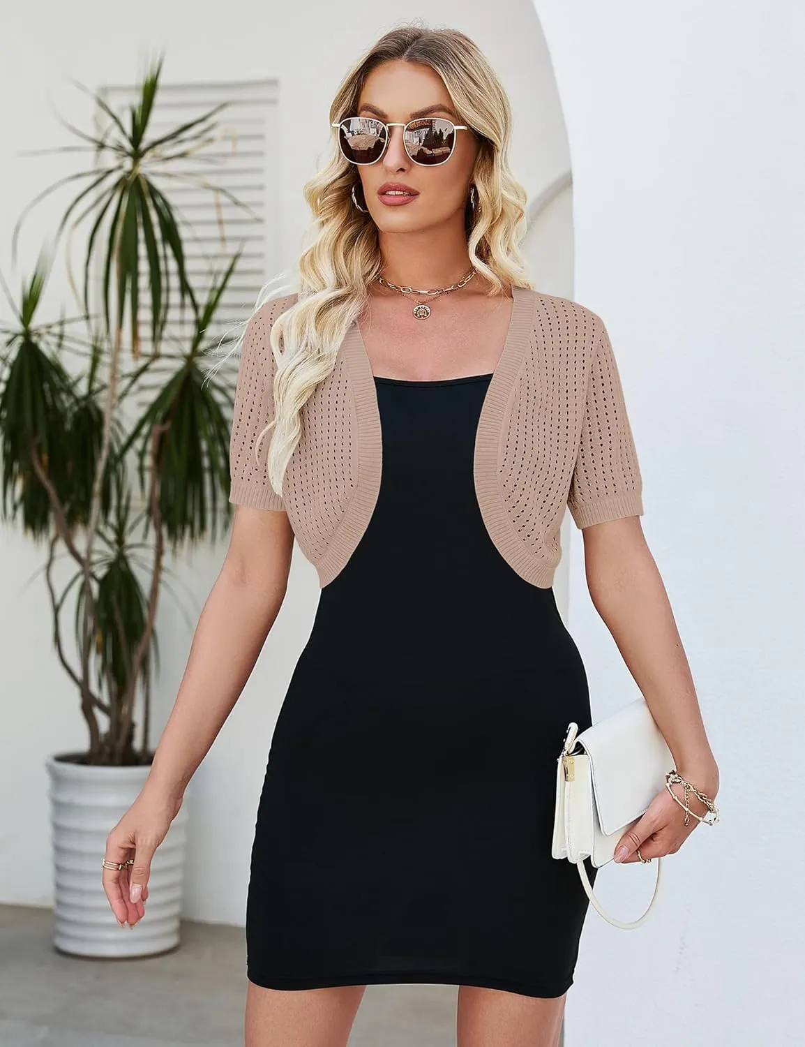Womens Short Sleeve Shrug Cardigan Bolero Lightweight Open Front Knit Sweater Cardigans Shrug for Dress S-XXL