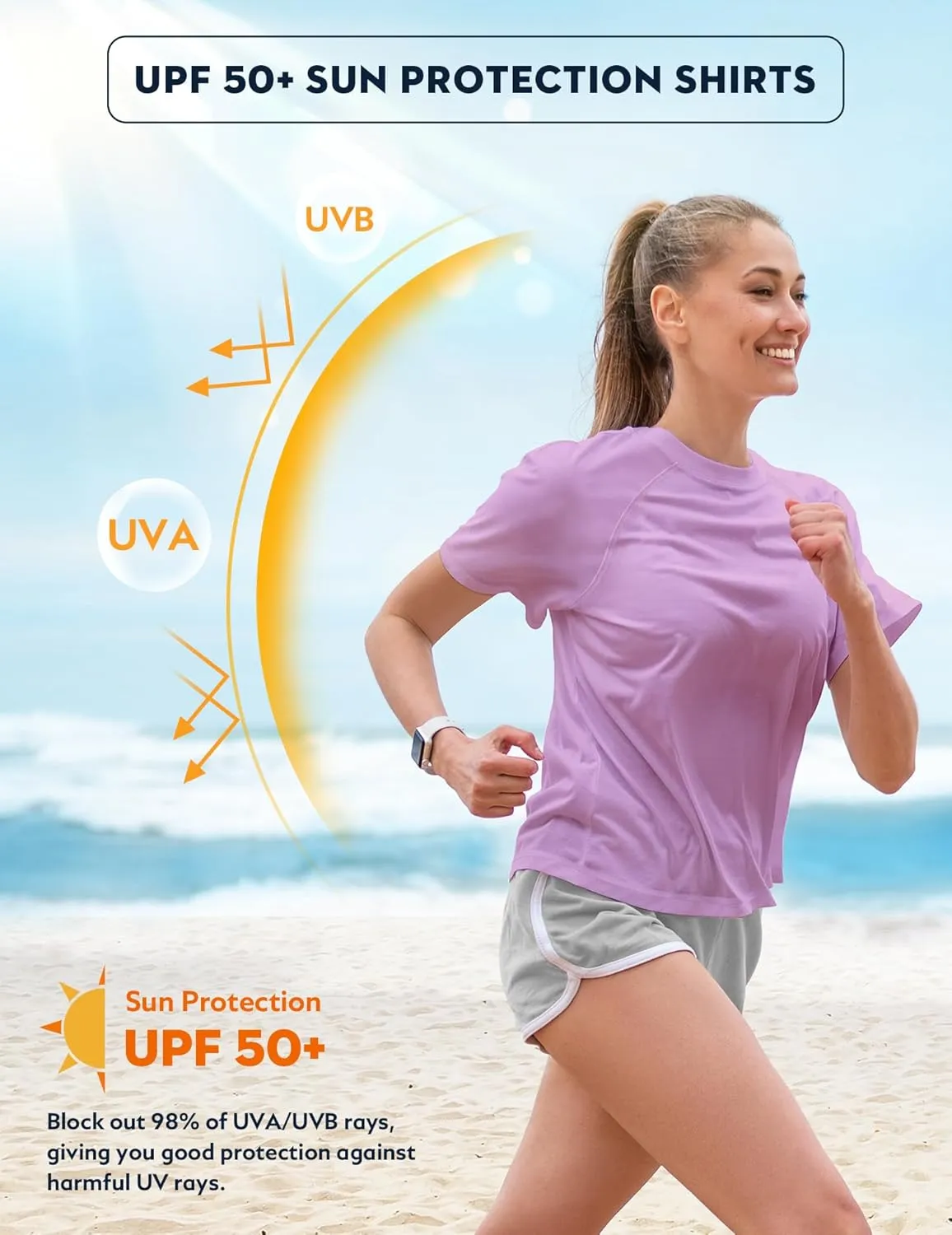 Women's Short Sleeve Swim Sun Shirt UPF 50  UV Protection Rash Guard Cooling Quick Dry Lightweight Workout Tops Outdoor Tee