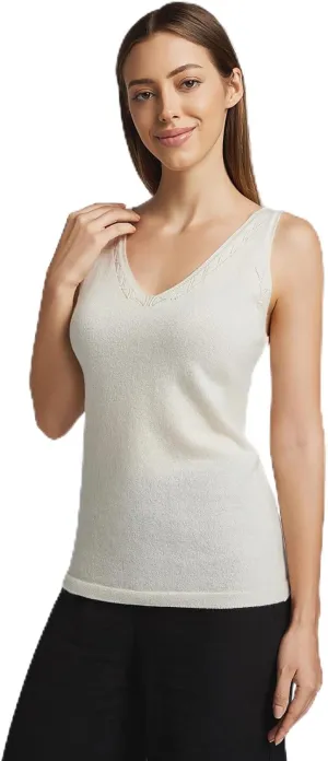 Women's Sleeveless V-Neck Cashmere Camisole,Tank Tops, White