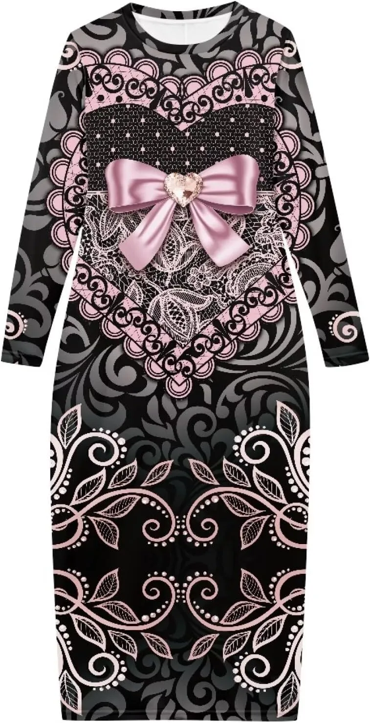 Women's Solid Long Sleeve Scoop Neck Pencil Bodycon Maxi Dress
