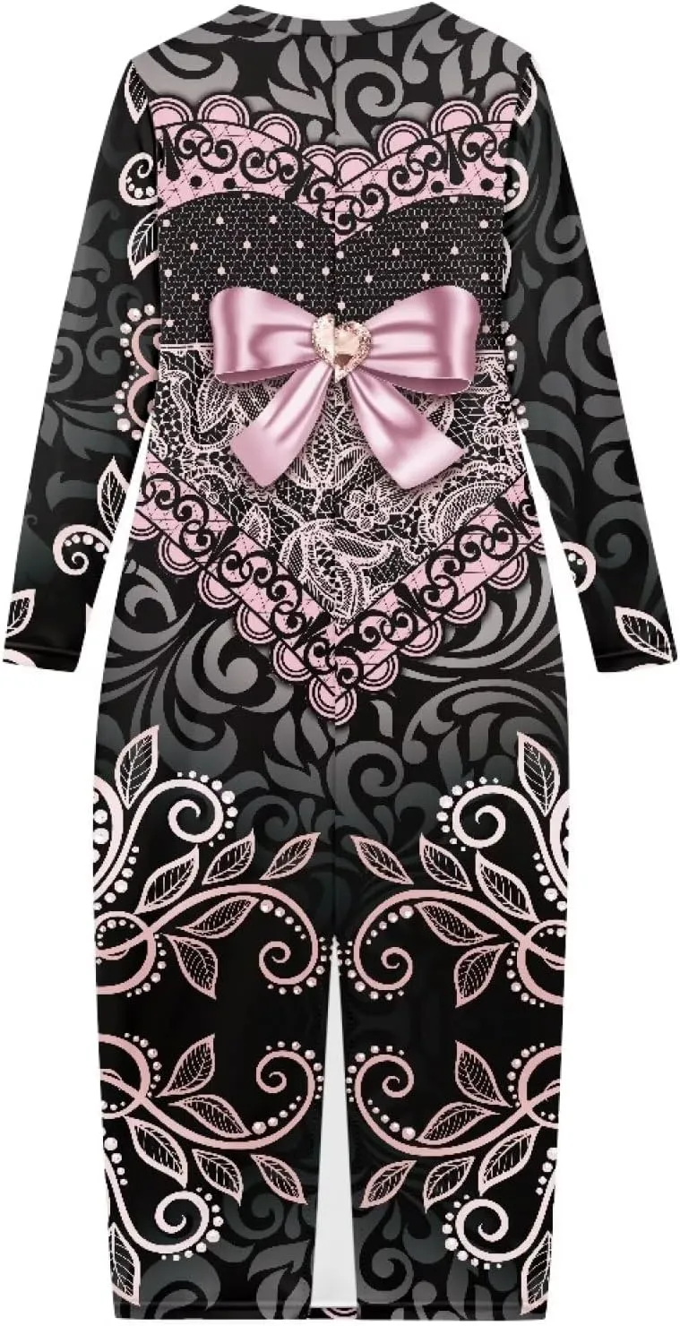 Women's Solid Long Sleeve Scoop Neck Pencil Bodycon Maxi Dress