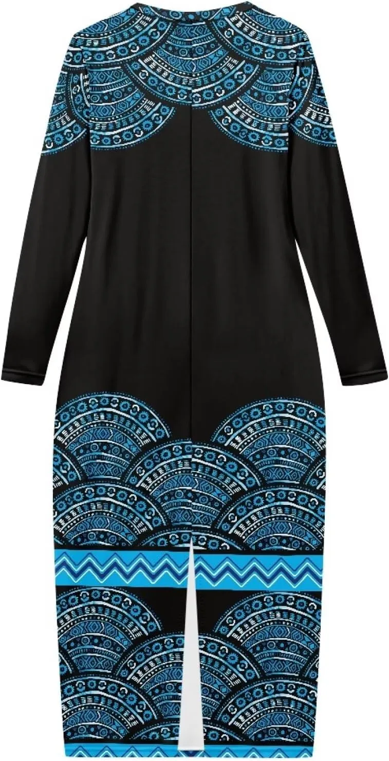 Women's Solid Long Sleeve Scoop Neck Pencil Bodycon Maxi Dress