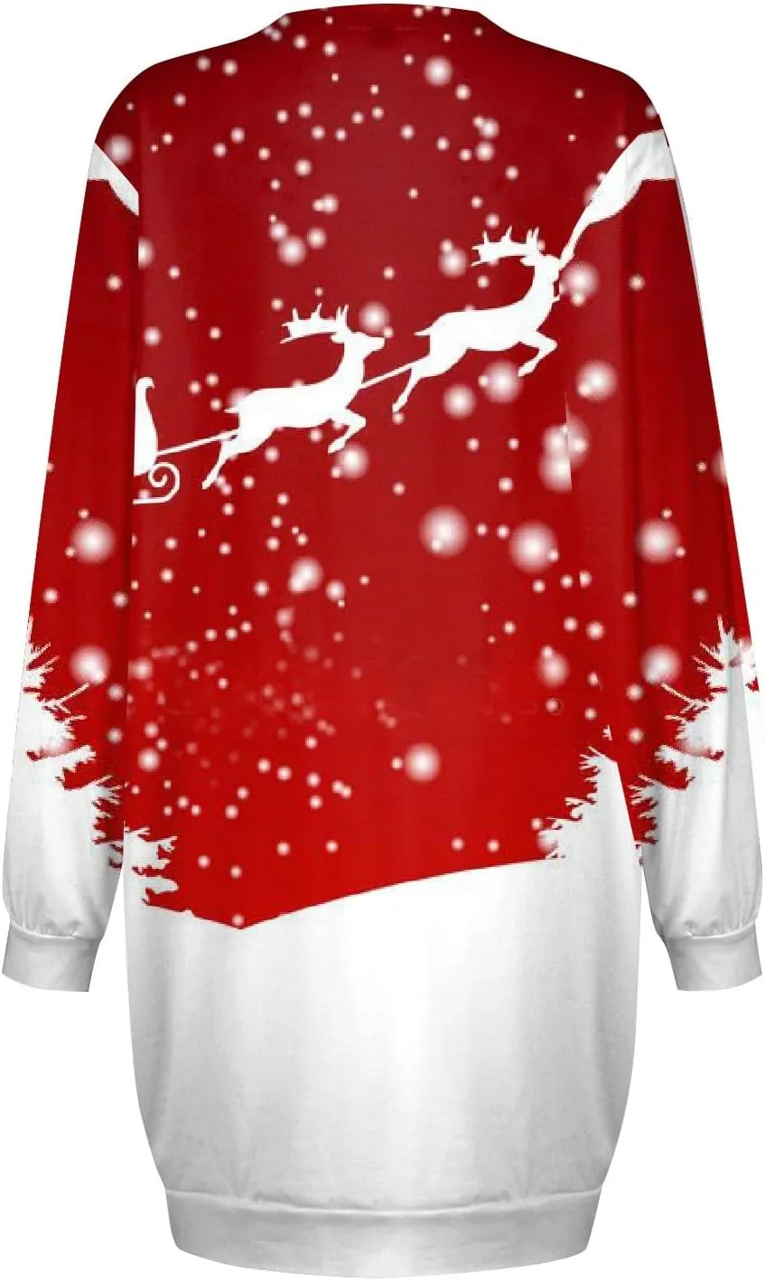 Women's Spring Dresses 2024 Round Neck Printed Long Sleeve Wrap Hip Mini Sweatshirt Dress, S-3XL