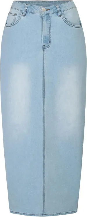 Women's Stretch Denim Maxi Skirt straightline with Back Split,Pencil Skirt