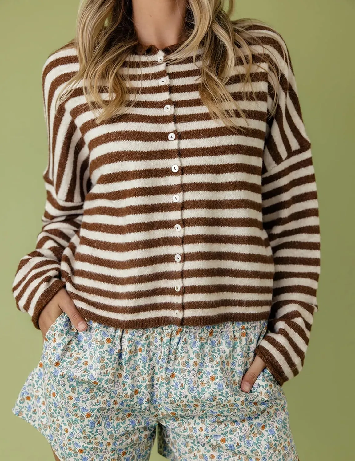 Womens Striped Cardigan Sweaters A Single Moment Button Up Tops Long Sleeve Casual Knit Lady Jackets