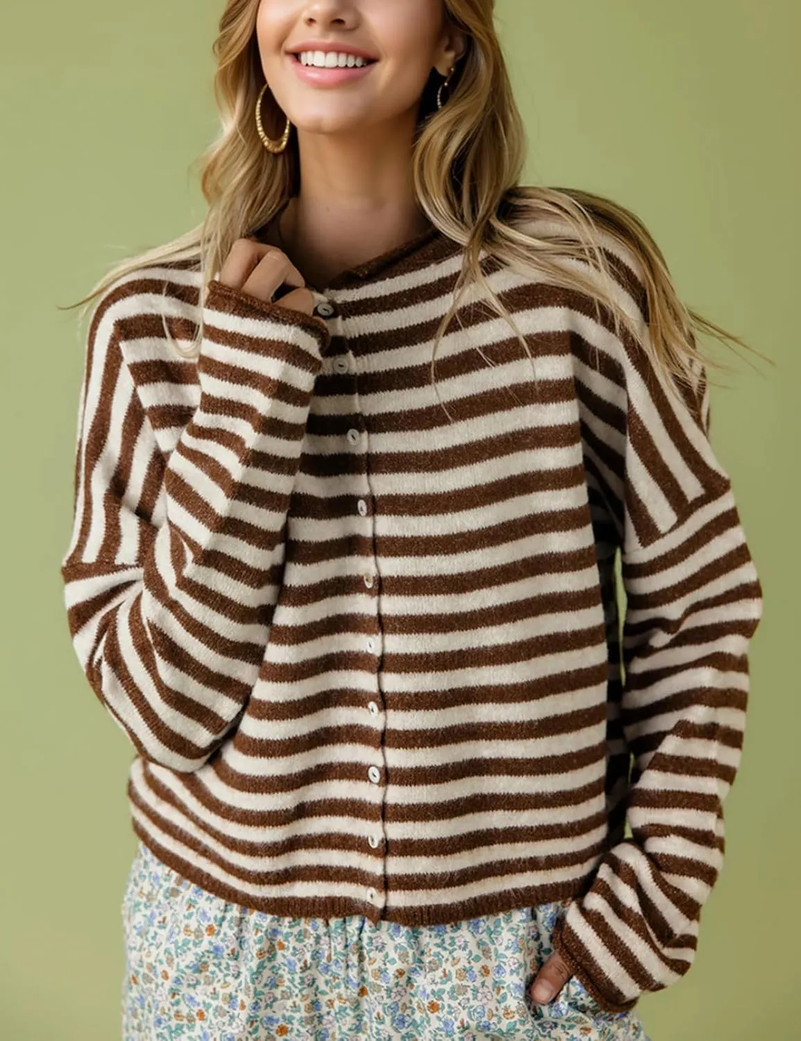 Womens Striped Cardigan Sweaters A Single Moment Button Up Tops Long Sleeve Casual Knit Lady Jackets