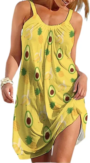 Women's Summer Bohemian Spaghetti Strap Loose Casual Flowy Midi Dress Beach Party Short Dresses for Vacation
