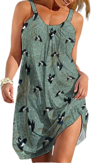 Women's Summer Bohemian Spaghetti Strap Loose Casual Flowy Midi Dress Beach Party Short Dresses for Vacation