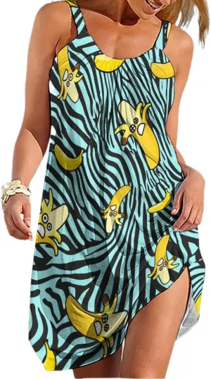 Women's Summer Bohemian Spaghetti Strap Loose Casual Flowy Midi Dress Beach Party Short Dresses for Vacation
