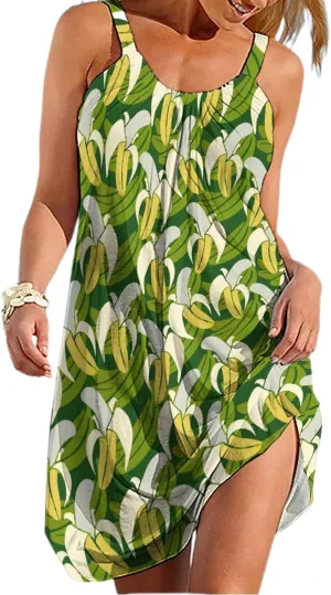 Women's Summer Bohemian Spaghetti Strap Loose Casual Flowy Midi Dress Beach Party Short Dresses for Vacation