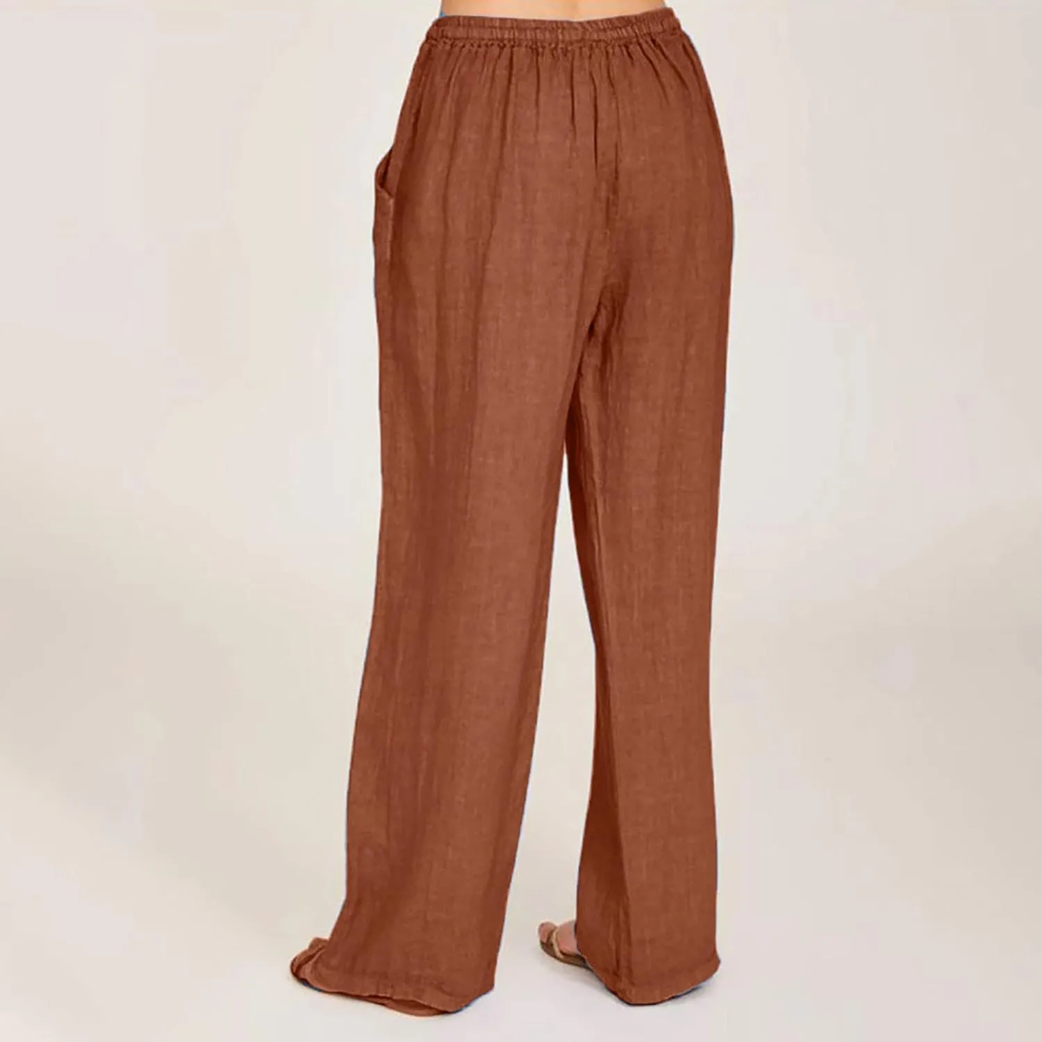 Women's Summer Linen Pants Casual Beach Drawstring Waist Wide Leg Trouser with Pocket Loose Cotton Linen Palazzo Pant