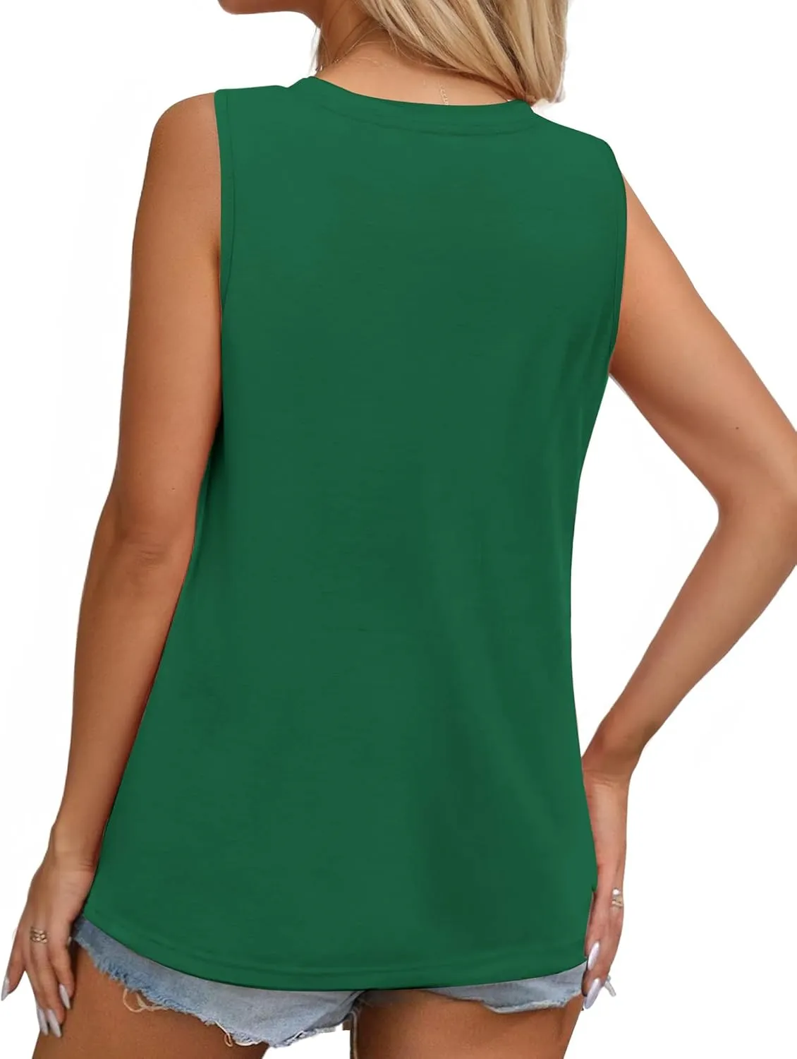 Womens Summer Tank Tops Sleeveless Casual Flowy Tops Pleated Round Neck for Women Casual Loose Fit Tee Shirt