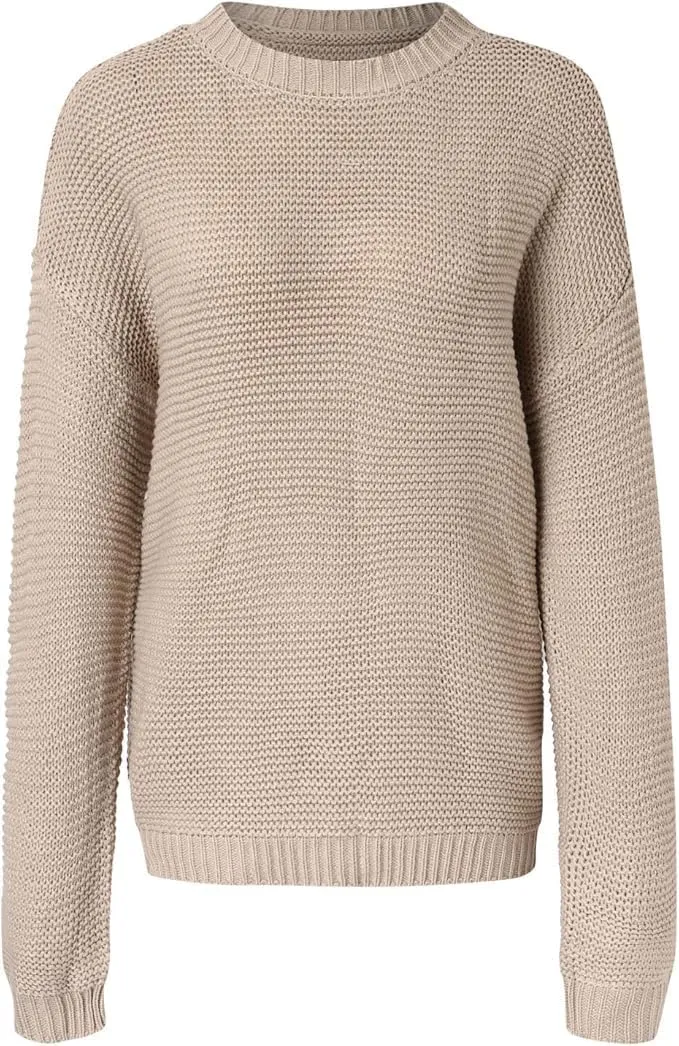 Womens Sweaters Knit Sweater Top Long Sleeve Casual Cute Crewneck Sweatshirt Oversized Sweater for Women Womens Clothing Tops